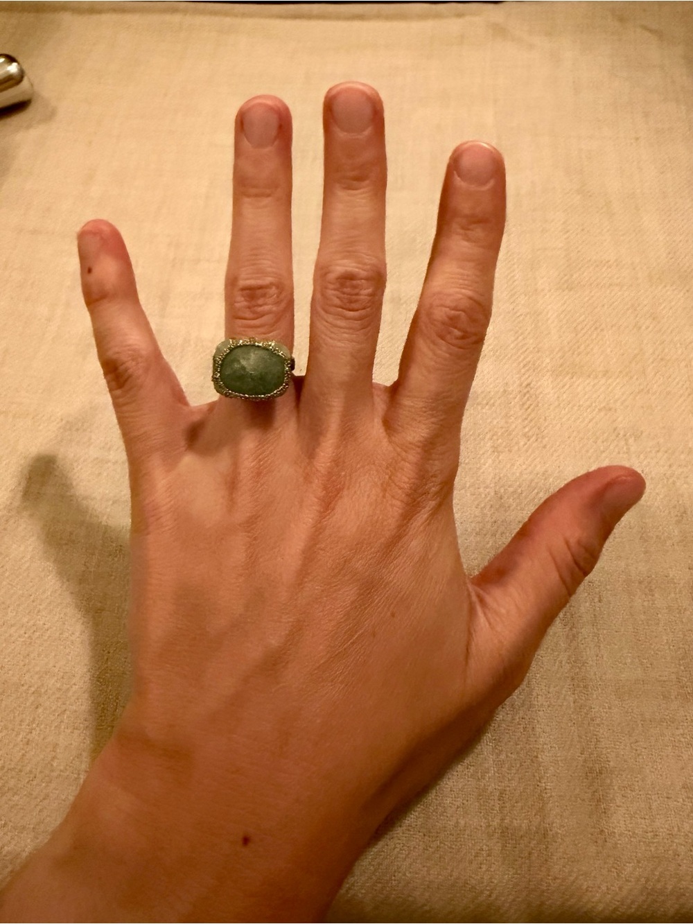 Aquamarine & Metallic Thread Sterling Ring, Sz 5.75